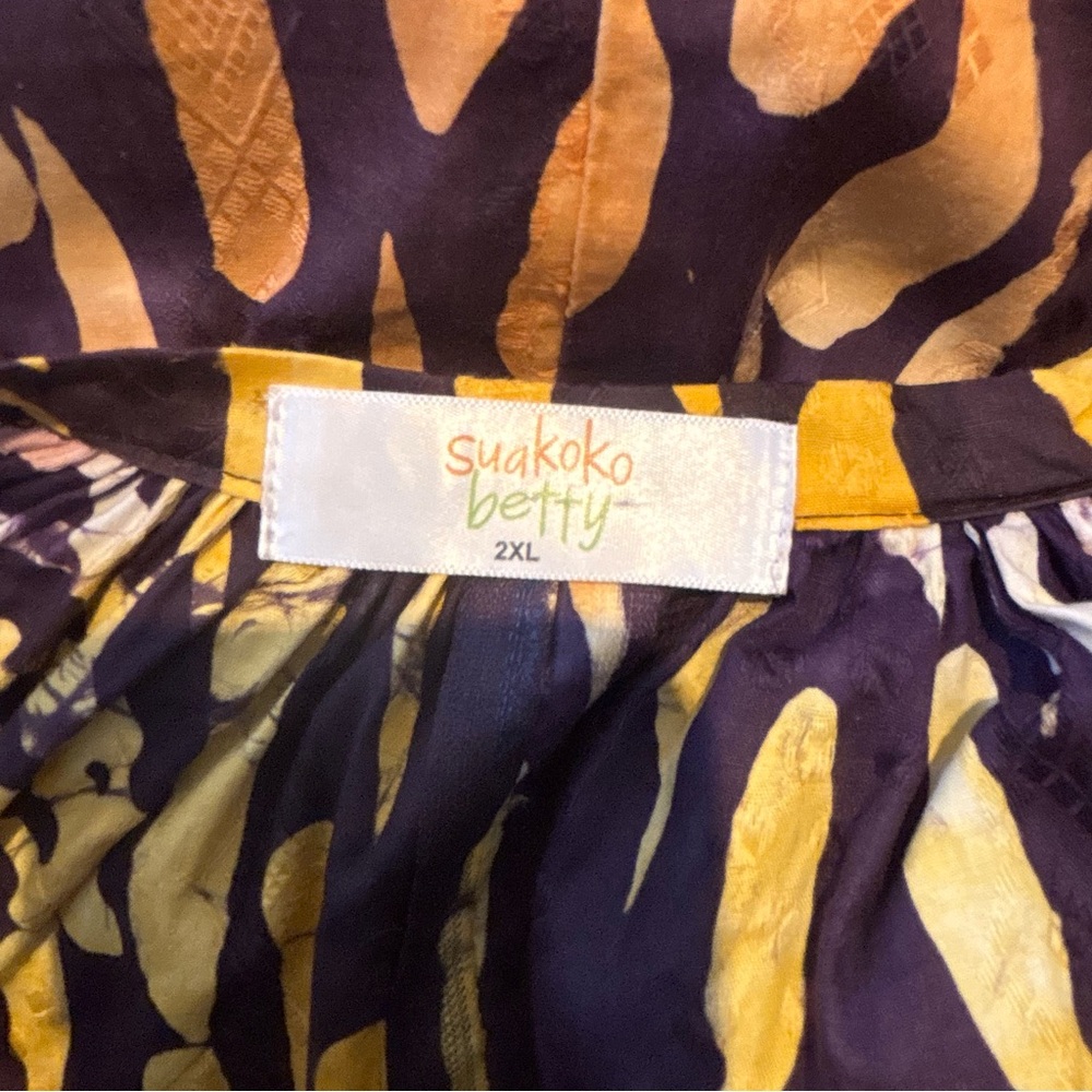 Suakoko Betty V-Neck Midi Dress in Purple and Yellow Batik Fabric - Picture 5 of 6